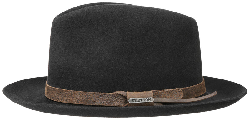 FEDORA FURFELT LEDERBAND STETSON SCHWARZ