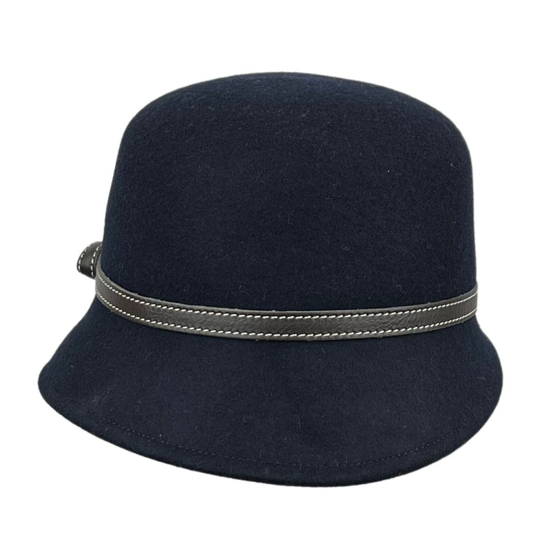 LIZZY CLOCHE LEATHER TRIM BRONTE NAVY - Hut - online.at