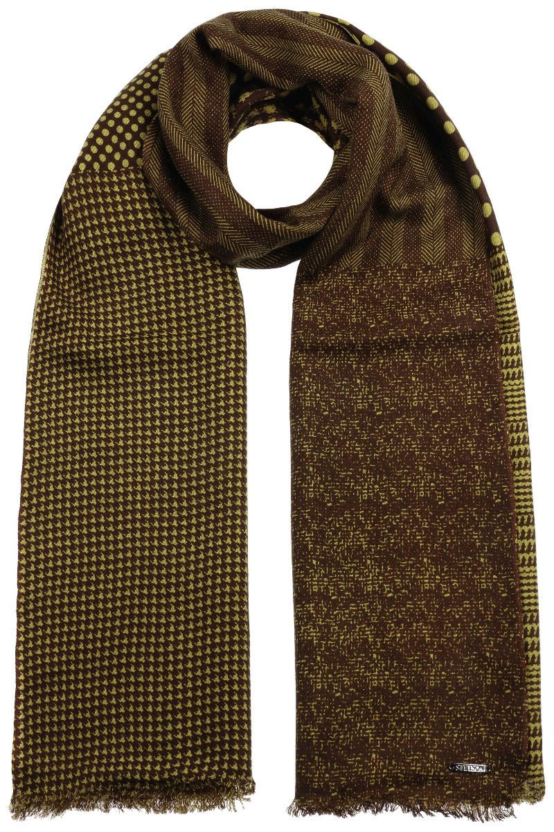 SCARF WOOL PATCHWORK STETSON BRAUN GOLD - Hut - online.at